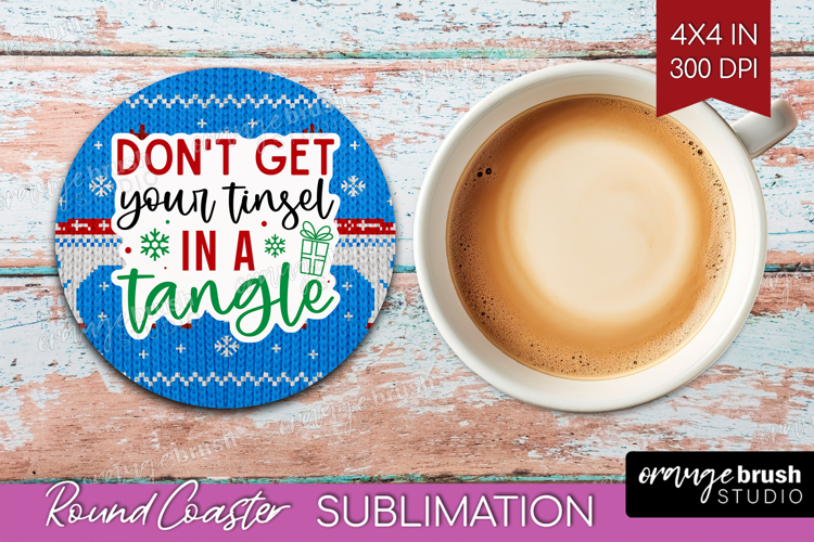Funny Christmas Quote Round Coaster - Knitted Xmas Coaster