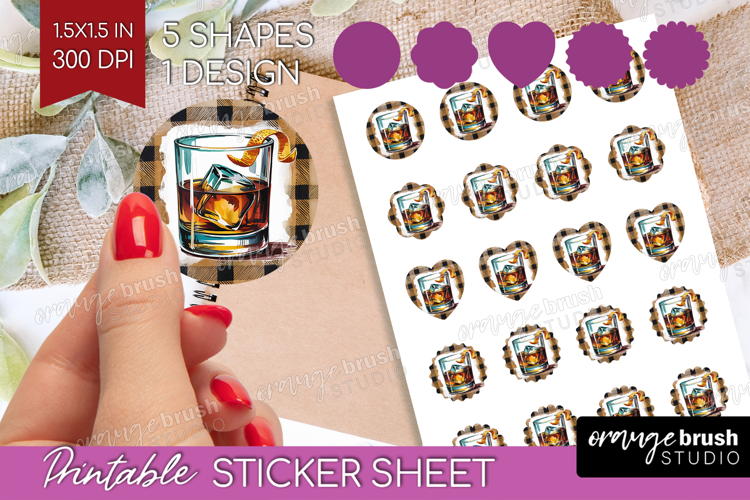 Old Fashioned Cocktail Round Sticker Summer Drink Printable