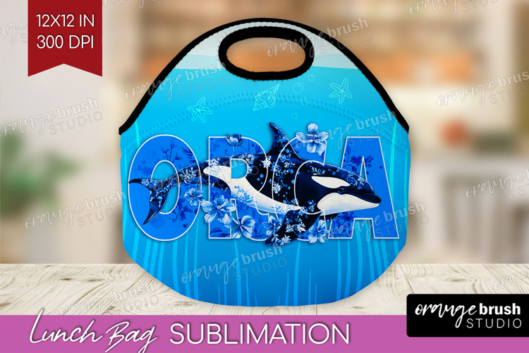 Orca Floral Lunch Bag Sea Blue Lunch Bug PNG Sublimation
