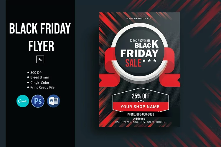 Black Friday Promotional Flyer, Psd, Word and Canva