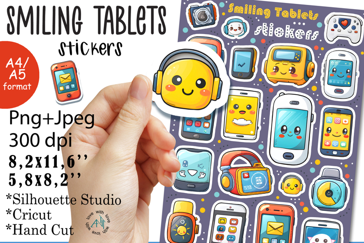 Smiling Tablets Stickers |Png/Jpeg Print and cut