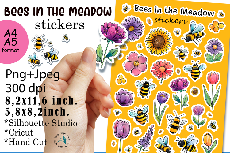 Bees in the Meadow Stickers |Stickers PNG|JPEG
