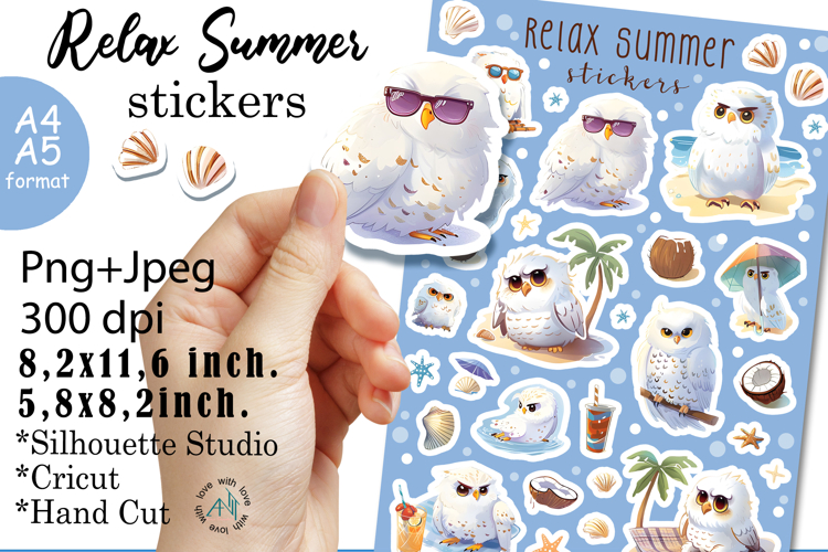 Summer Style Relax Owl Stickers|PNG|JPEG