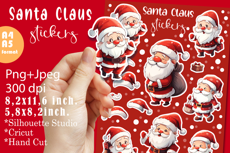 Santa Claus Stickers |Png/Jpeg Print and cut