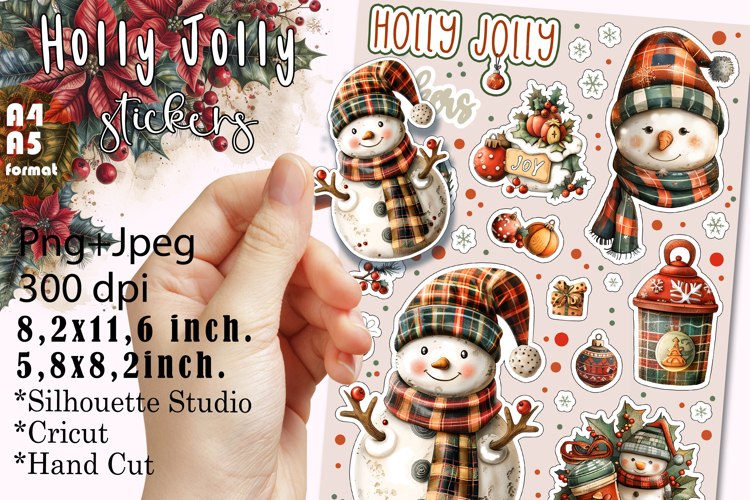 Holly Jolly Stickers |Png/Jpeg Print and cut