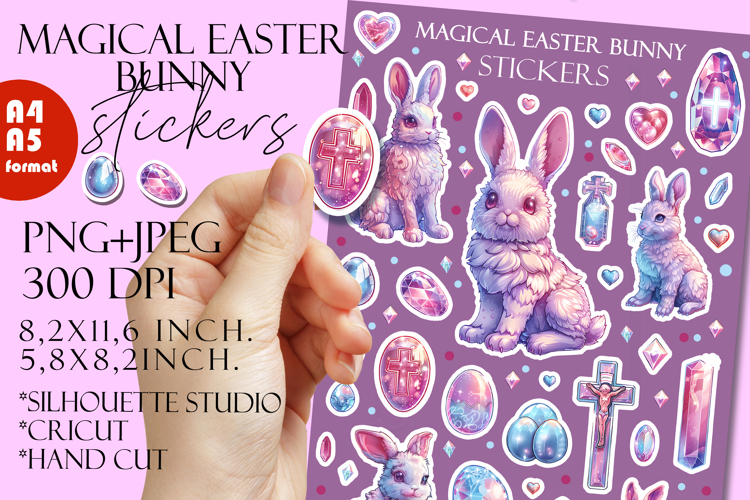 Easter Bunny Stickers, Cute Magical Bunny Clipart, Fantasy