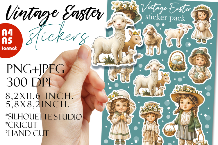 Vintage Easter Stickers, Retro Easter Kids Clipart PNG