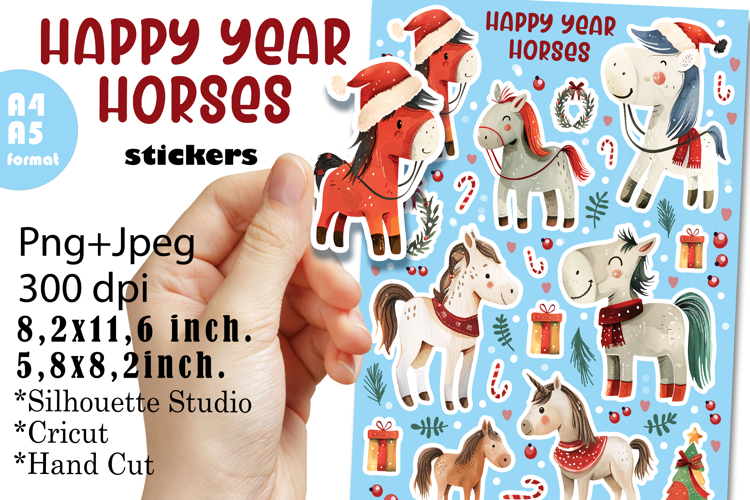 CHRISTMAS Horses Stickers |Png/Jpeg Print and cut