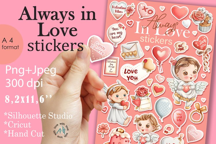 Romantic Valentine Animals Sticker Set - PNG Files for Love