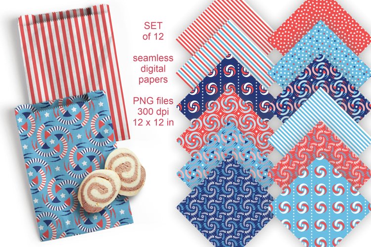 4th of July Various Seamless Patterned Papers Set of 12 PNG