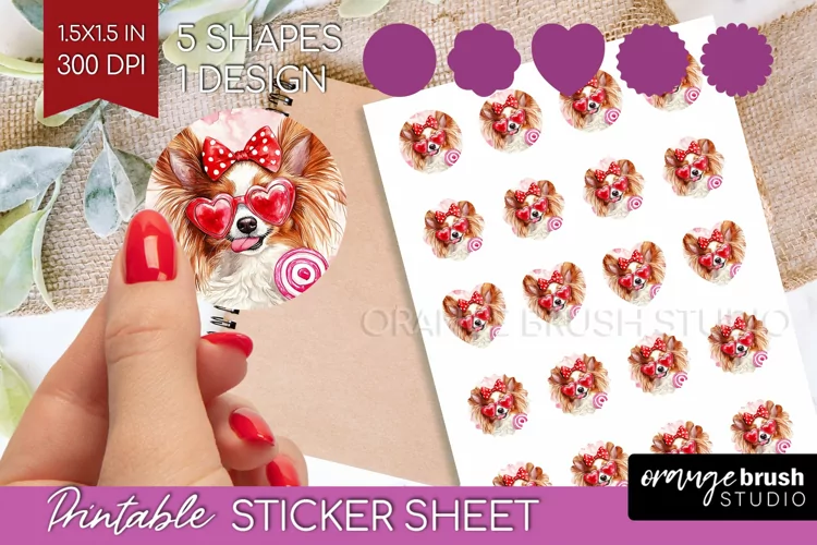 Papillon Valentine Round Sticker Valentines Day Printable