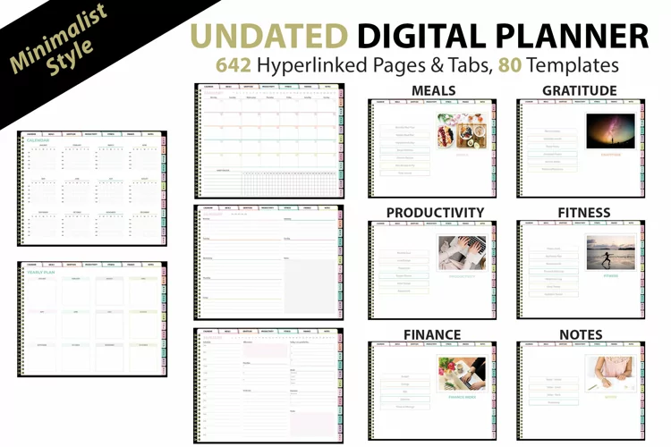 642 Pages Undated Digital Planner with Hyperlinks
