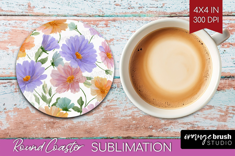 Pastel Flowers Round Coaster - Summer Coaster PNG