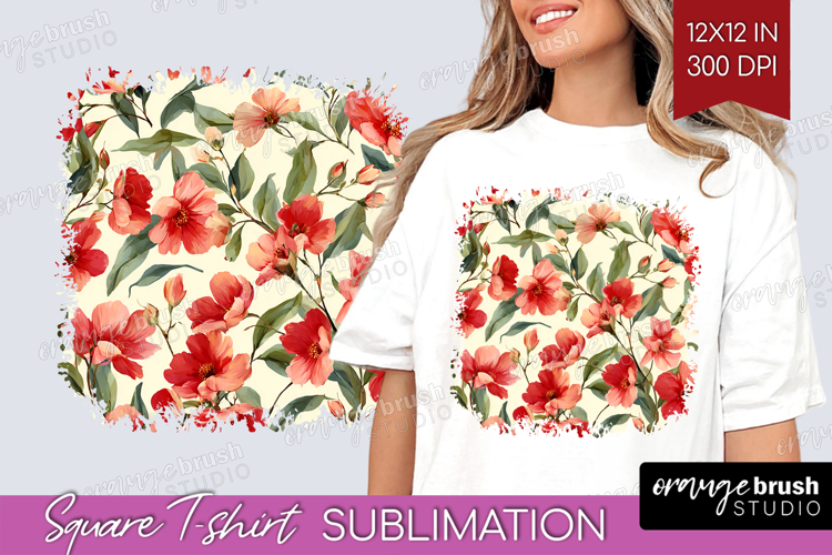 Pastel Flowers Square Tshirt Background - Summer PNG