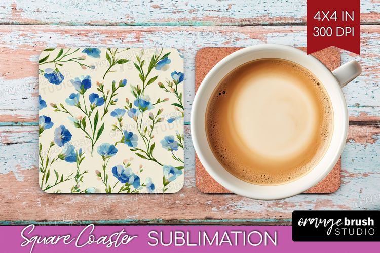 Pastel Flowers Square Coaster - Summer Coaster PNG example image 1