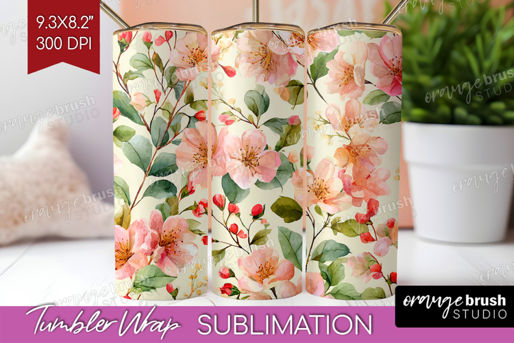 Pastel Flowers Tumbler Wrap - Summer Tumbler PNG Sublimation