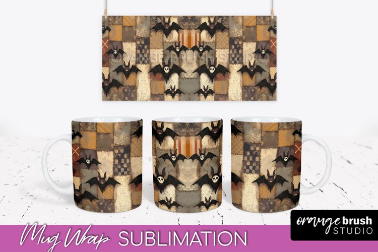 Ghost Mug Wrap - Patchwork Halloween Mug Sublimation example image 1