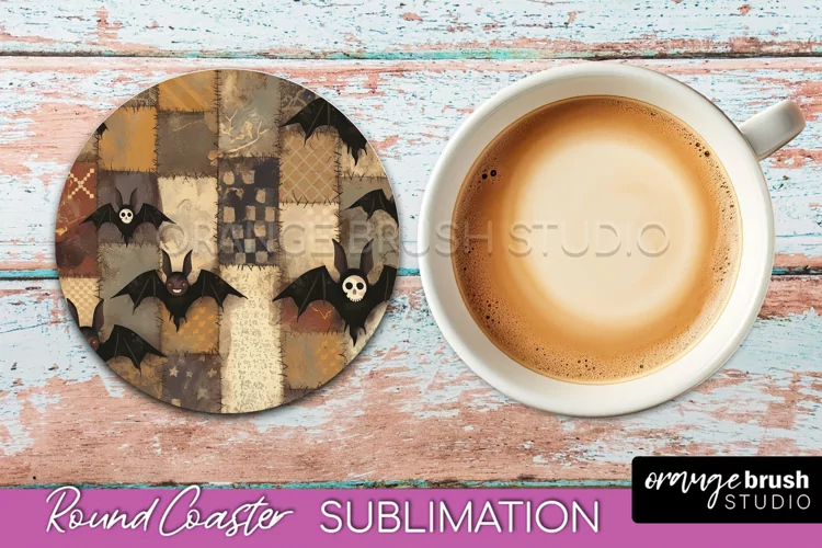 Ghost Coaster, Patchwork Halloween Round Coaster Sublimation