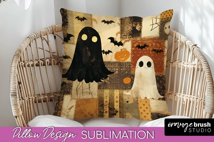 Patchwork Halloween Pillow Sublimation - Ghost Pillow Cover