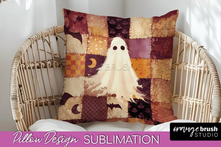Patchwork Halloween Pillow Sublimation - Ghost Pillow Cover