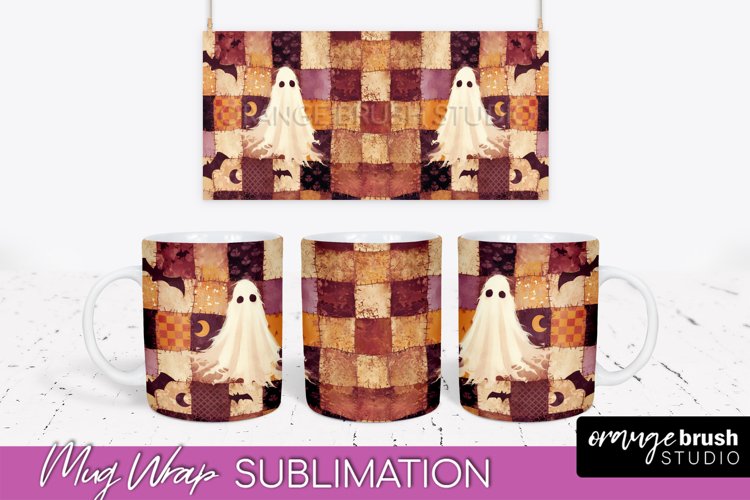 Ghost Mug Wrap - Patchwork Halloween Mug Sublimation example image 1