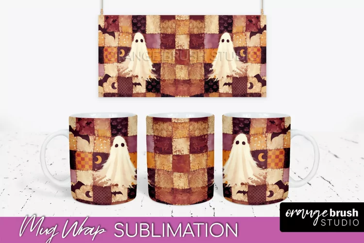 Ghost Mug Wrap - Patchwork Halloween Mug Sublimation