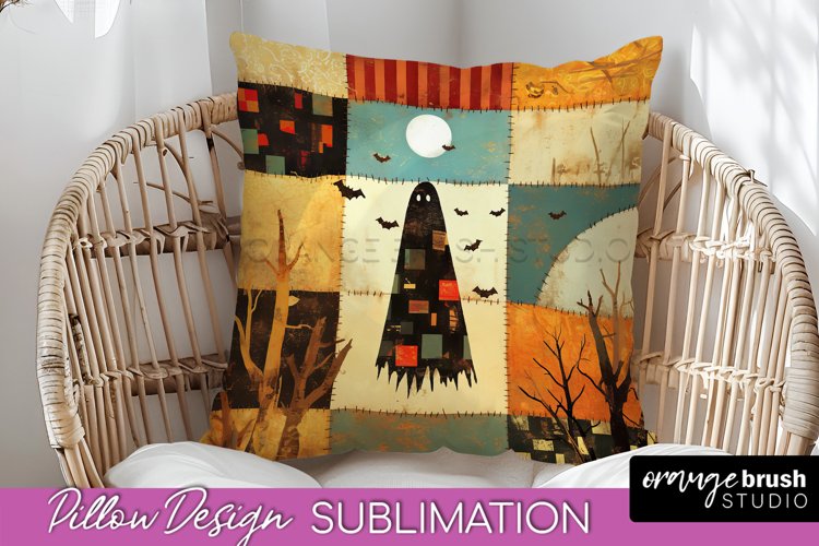 Patchwork Halloween Pillow Sublimation - Ghost Pillow Cover example image 1