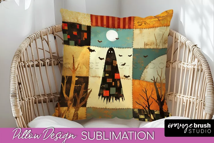 Patchwork Halloween Pillow Sublimation - Ghost Pillow Cover