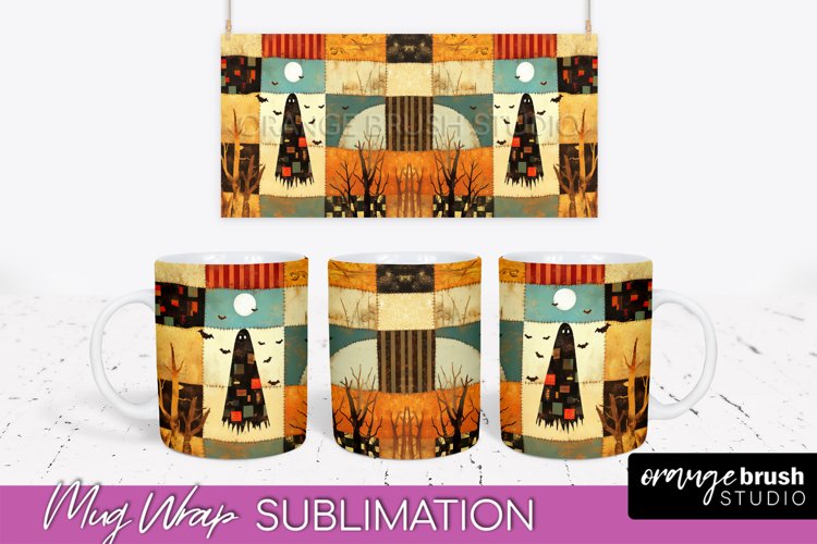 Ghost Mug Wrap - Patchwork Halloween Mug Sublimation example image 1