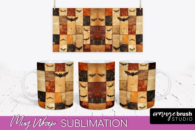 Ghost Mug Wrap - Patchwork Halloween Mug Sublimation example image 1