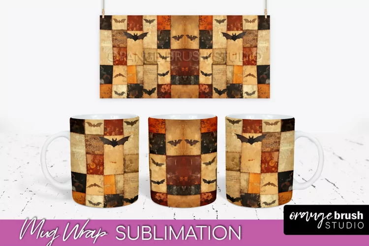 Ghost Mug Wrap - Patchwork Halloween Mug Sublimation