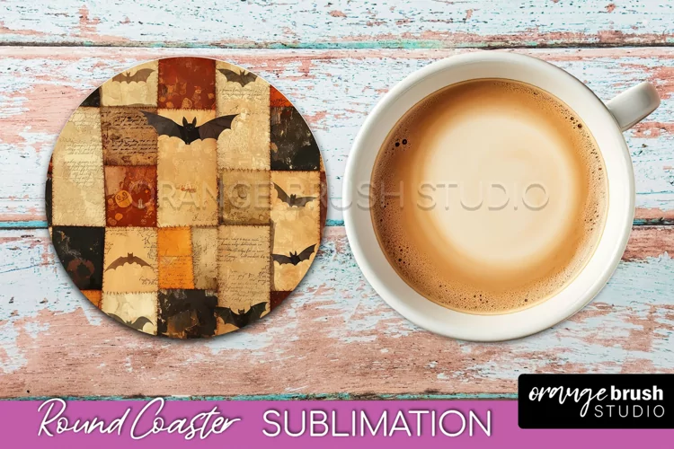 Ghost Coaster, Patchwork Halloween Round Coaster Sublimation