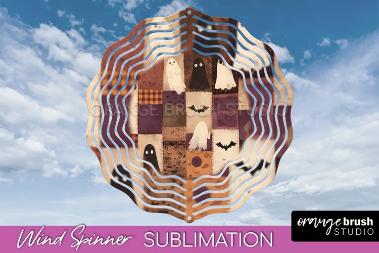 Patchwork Halloween Wind Spinner - Ghost Wind Spinner PNG