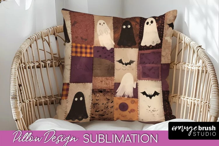 Patchwork Halloween Pillow Sublimation - Ghost Pillow Cover