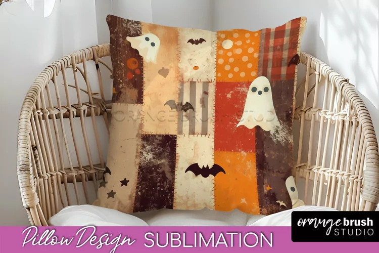 Patchwork Halloween Pillow Sublimation - Ghost Pillow Cover