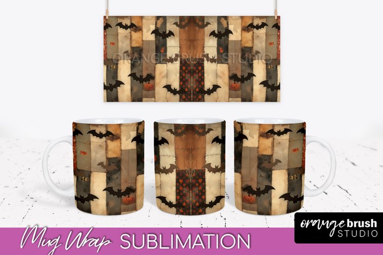 Ghost Mug Wrap - Patchwork Halloween Mug Sublimation