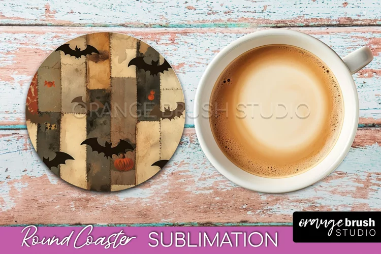 Ghost Coaster, Patchwork Halloween Round Coaster Sublimation