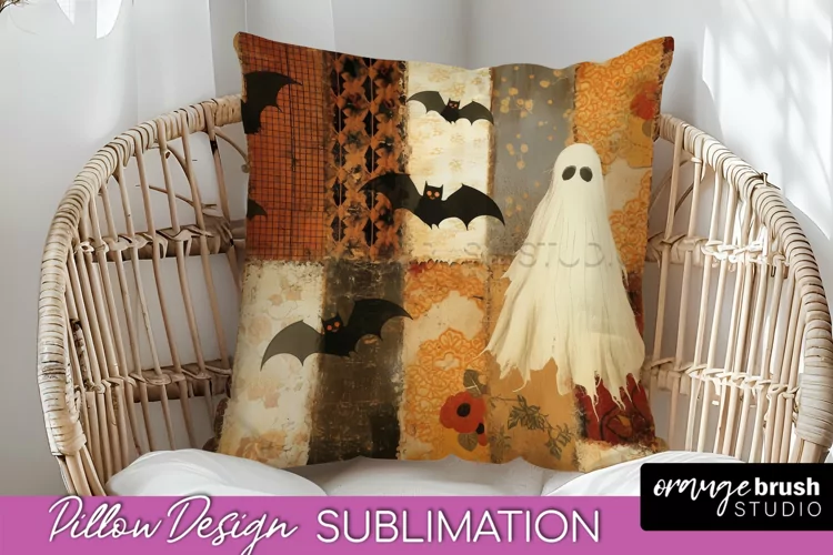 Patchwork Halloween Pillow Sublimation - Ghost Pillow Cover