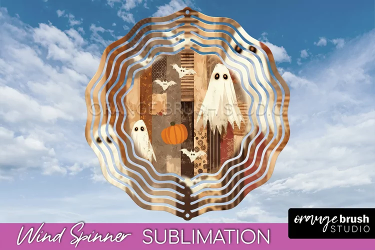Patchwork Halloween Wind Spinner - Ghost Wind Spinner PNG