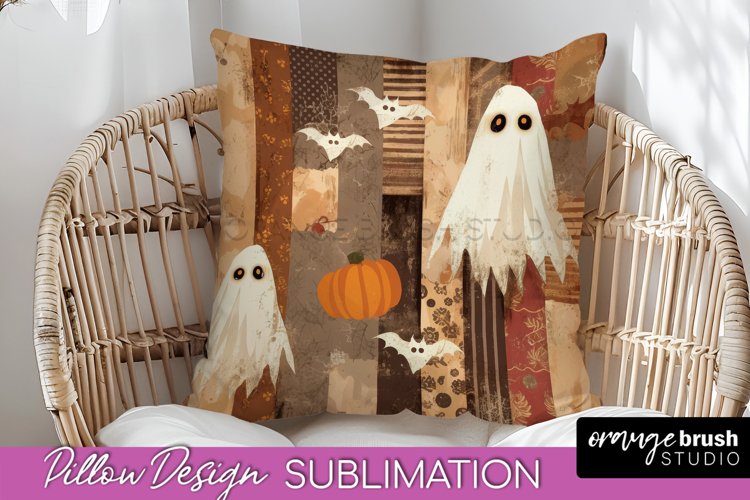 Patchwork Halloween Pillow Sublimation - Ghost Pillow Cover example image 1