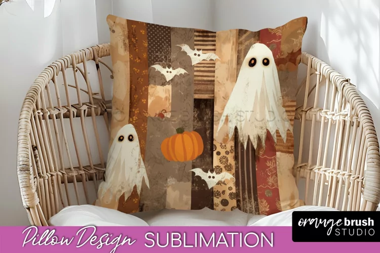 Patchwork Halloween Pillow Sublimation - Ghost Pillow Cover