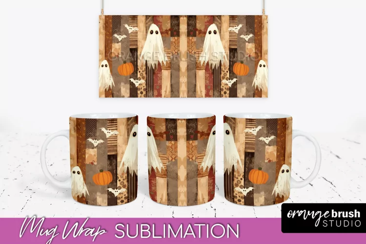 Ghost Mug Wrap - Patchwork Halloween Mug Sublimation