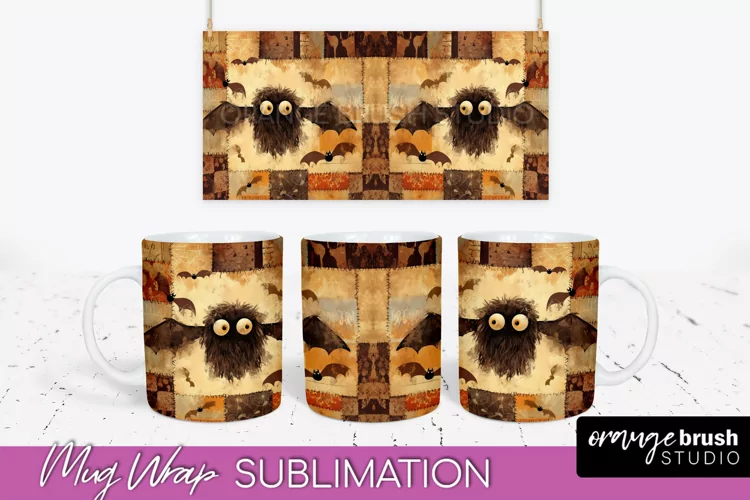 Ghost Mug Wrap - Patchwork Halloween Mug Sublimation