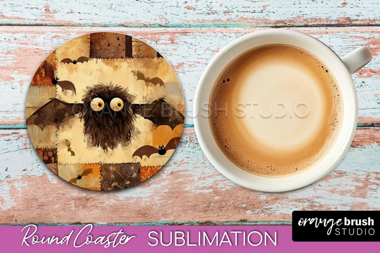 Ghost Coaster, Patchwork Halloween Round Coaster Sublimation