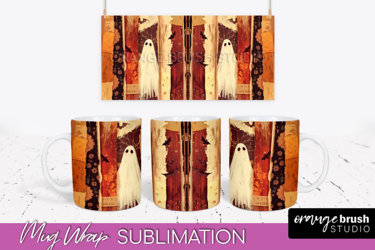 Ghost Mug Wrap - Patchwork Halloween Mug Sublimation example image 1