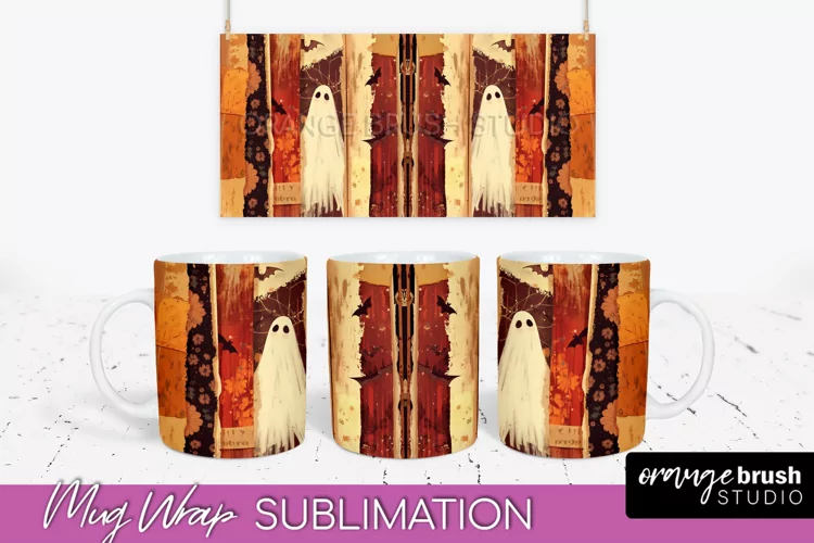 Ghost Mug Wrap - Patchwork Halloween Mug Sublimation
