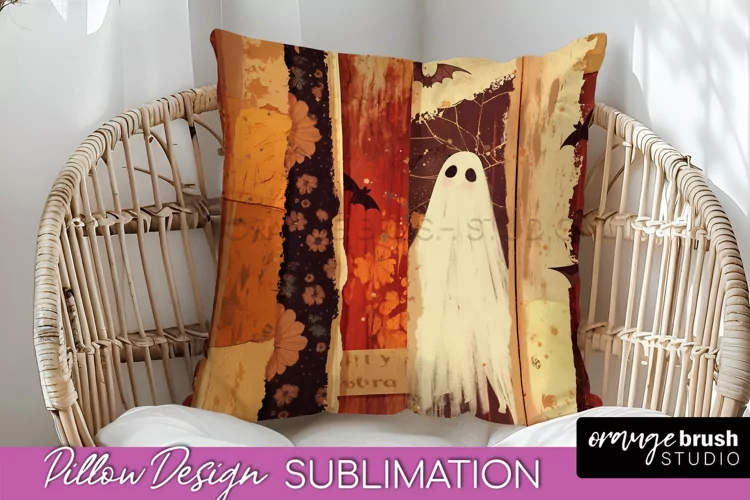 Patchwork Halloween Pillow Sublimation - Ghost Pillow Cover