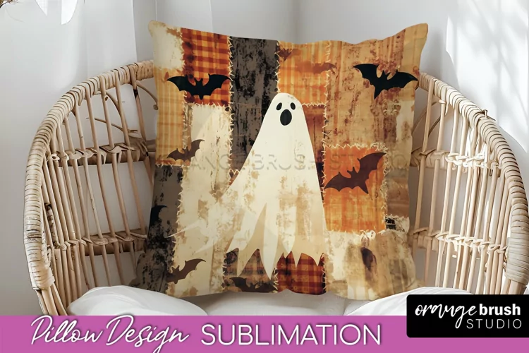 Patchwork Halloween Pillow Sublimation - Ghost Pillow Cover