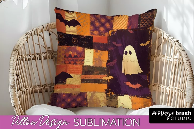 Patchwork Halloween Pillow Sublimation - Ghost Pillow Cover