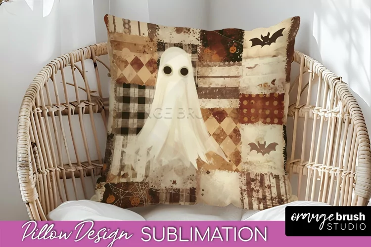 Patchwork Halloween Pillow Sublimation - Ghost Pillow Cover